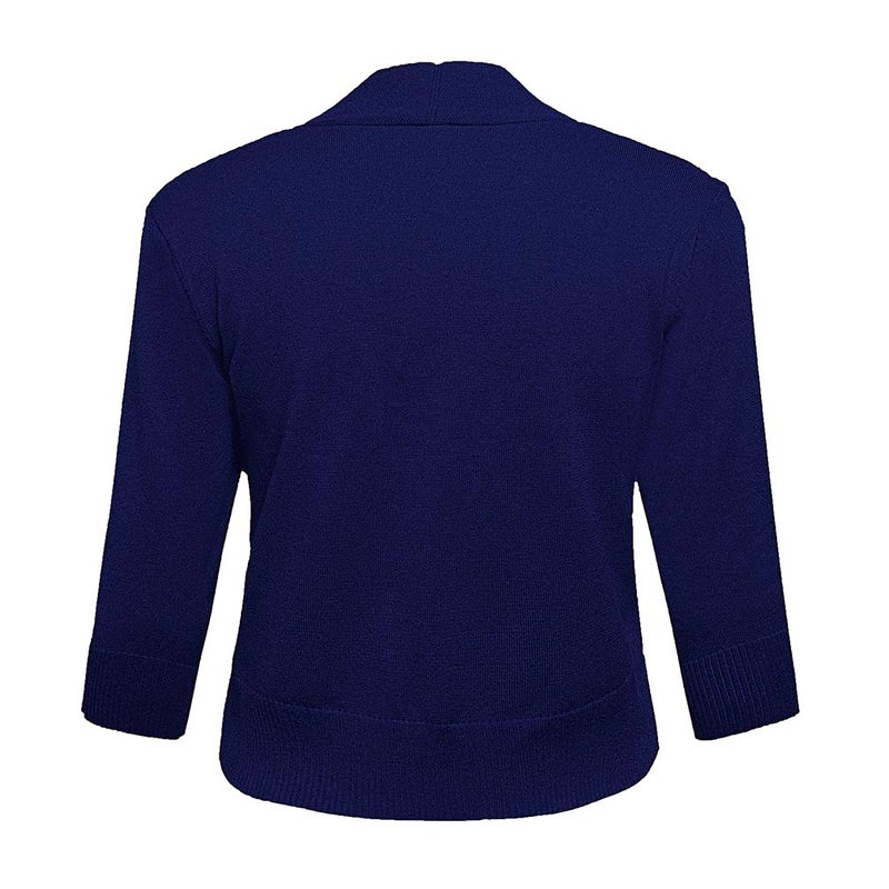 AAMILIFE Women's 3/4 Sleeve Cropped Cardigans Sweaters Jackets Open Front Short Shrugs for Dresses NavyBlue XL - Image 3